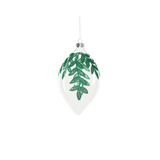 Glass Ornament with Beaded Leaf Design - Green - Set of 12