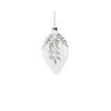 Glass Ornament with Beaded Leaf Design - White - Set of 12