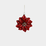 Red Poinsettia Glass Ornament - Set of 12