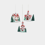 Village Glass Ornament - 3 Assorted Styles - Set of 3