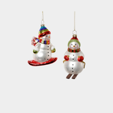 Glass Snowboarding Snowman Ornament - 2 Assorted Pieces - Set of 6