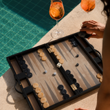 Geneva 19 in Backgammon Set - Midnight Black Leather
