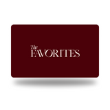 Red gift card with 'The Favorites' text on a white background