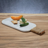 Marble Cheese and Charcuterie Board with Woven Cane Handle