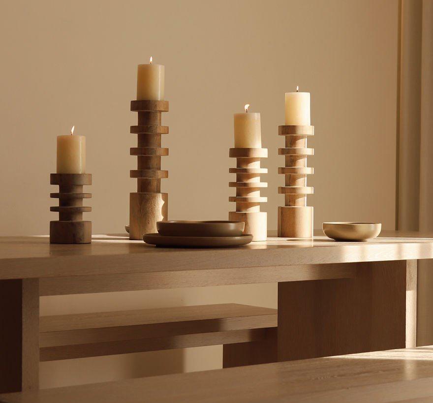 Image of Le Salama Carved Mango Wood Pillar Holder