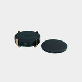 Spiga 4-Piece Set Coasters on Stand, Green with Gold Accent