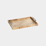 Leiden Burl Wood Design Rectangular Tray with Gold Handles
