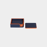 Nappa Leather Coasters on Tray - Set of 4 - Navy and Orange