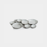 Cluster of Nine Round Serving Bowls in Nickel and White