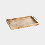 Leiden Burl Wood Design Rectangular Tray with Gold Handles