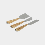 Rattan & Matte Steel Cheese Tools - Set of 3