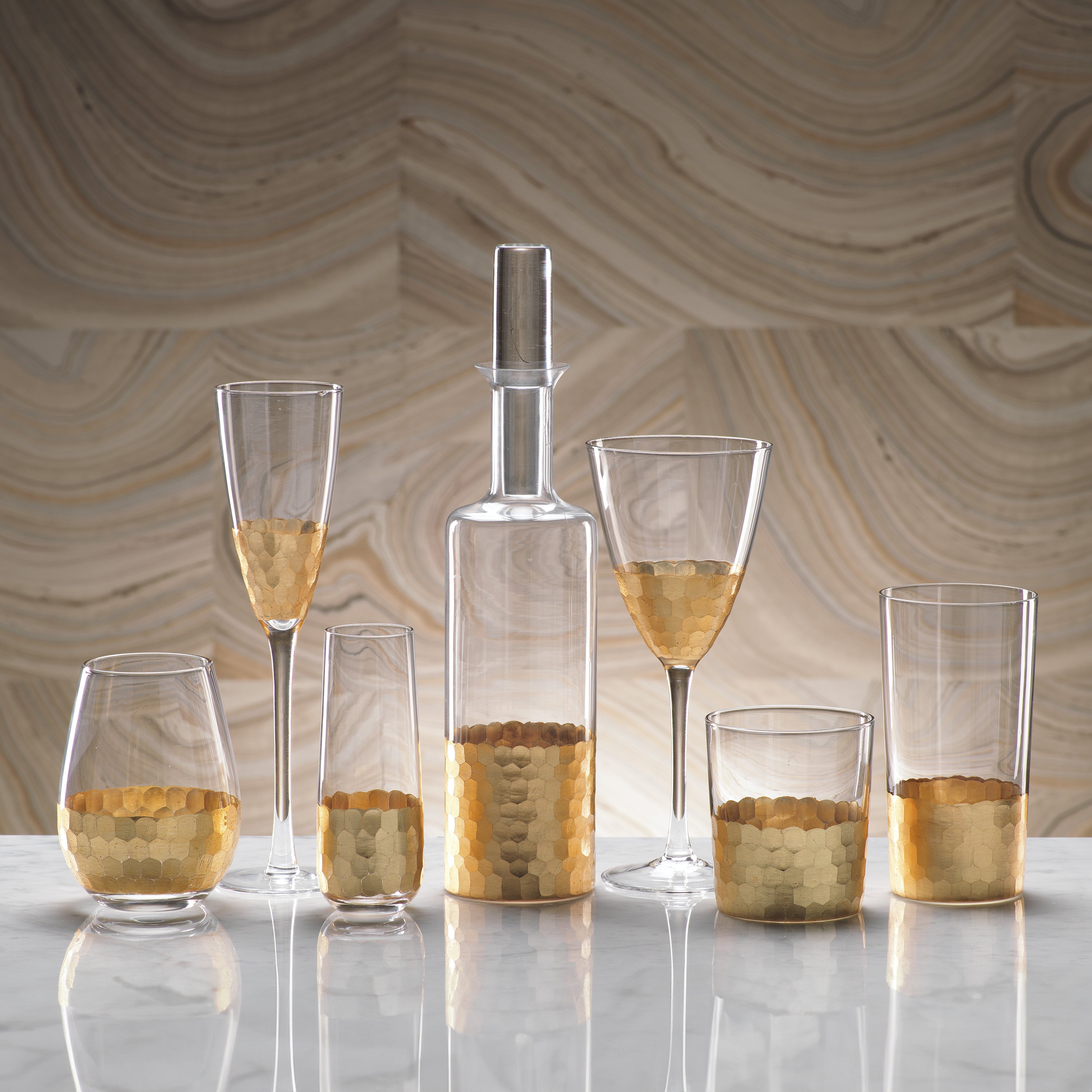 Image of Fez Cut Glass Highball Glasses with Gold Leaf