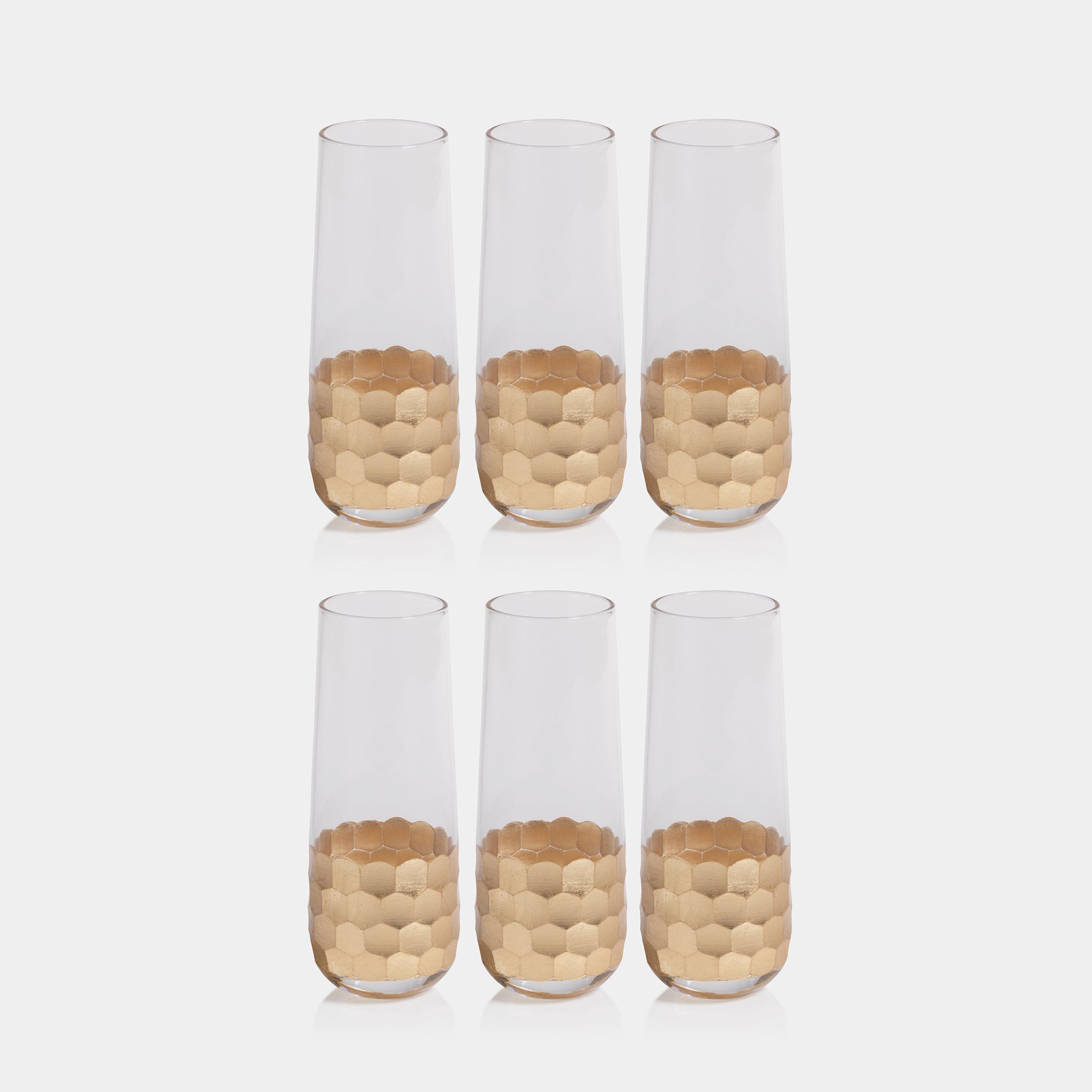 Image of Fez Cut Stemless Champagne Glasses with Gold Leaf