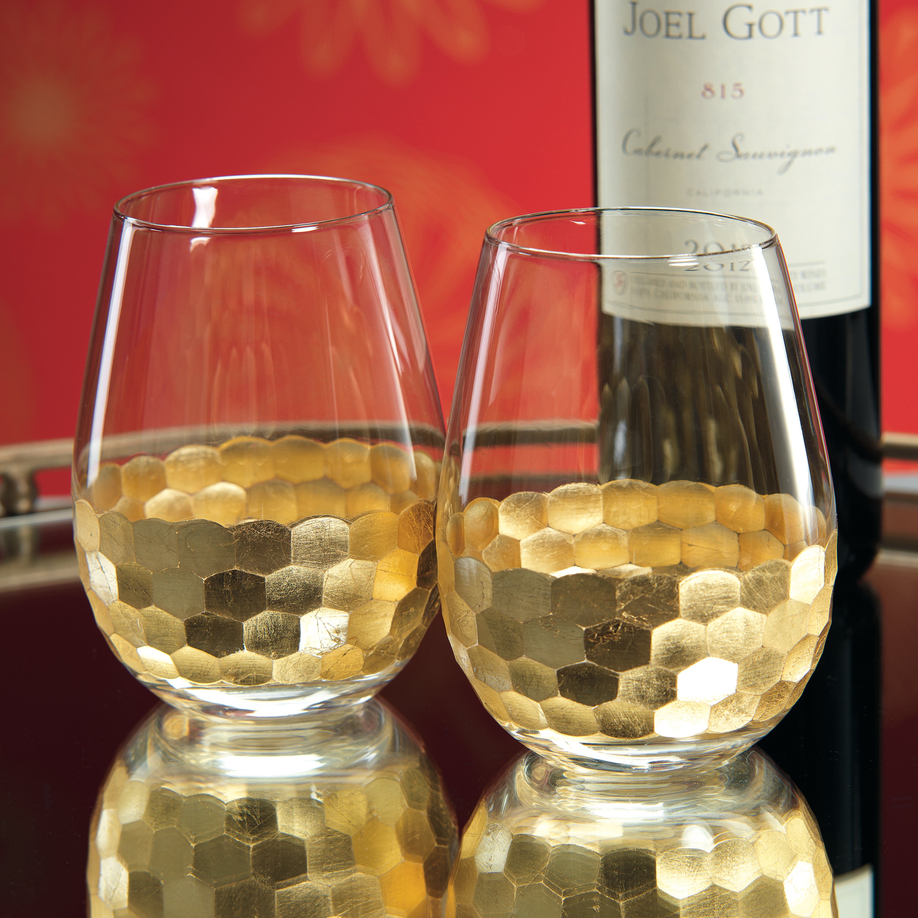 Image of Fez Cut Stemless Wine Glasses with Gold Leaf