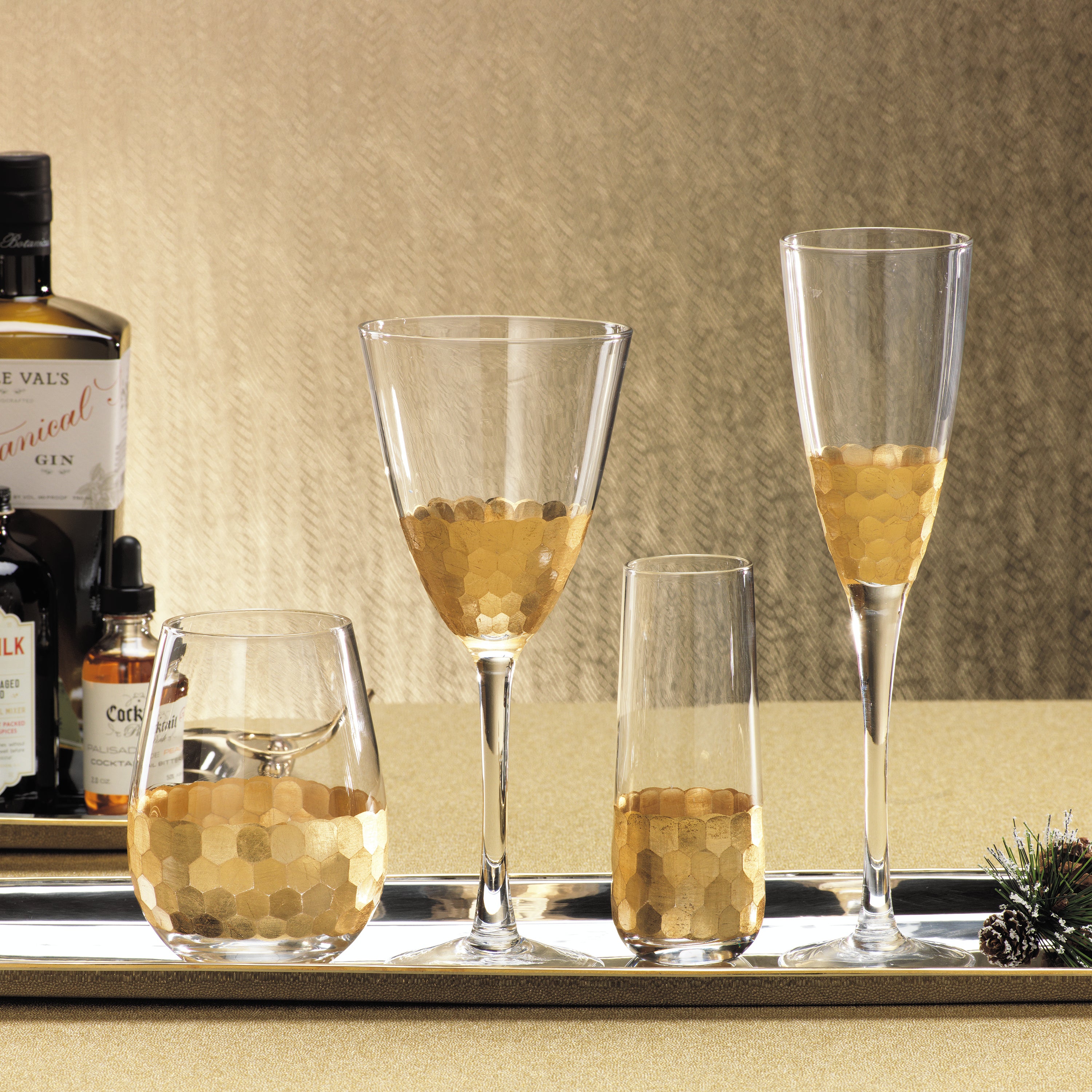 Image of Fez Cut Stemless Wine Glasses with Gold Leaf