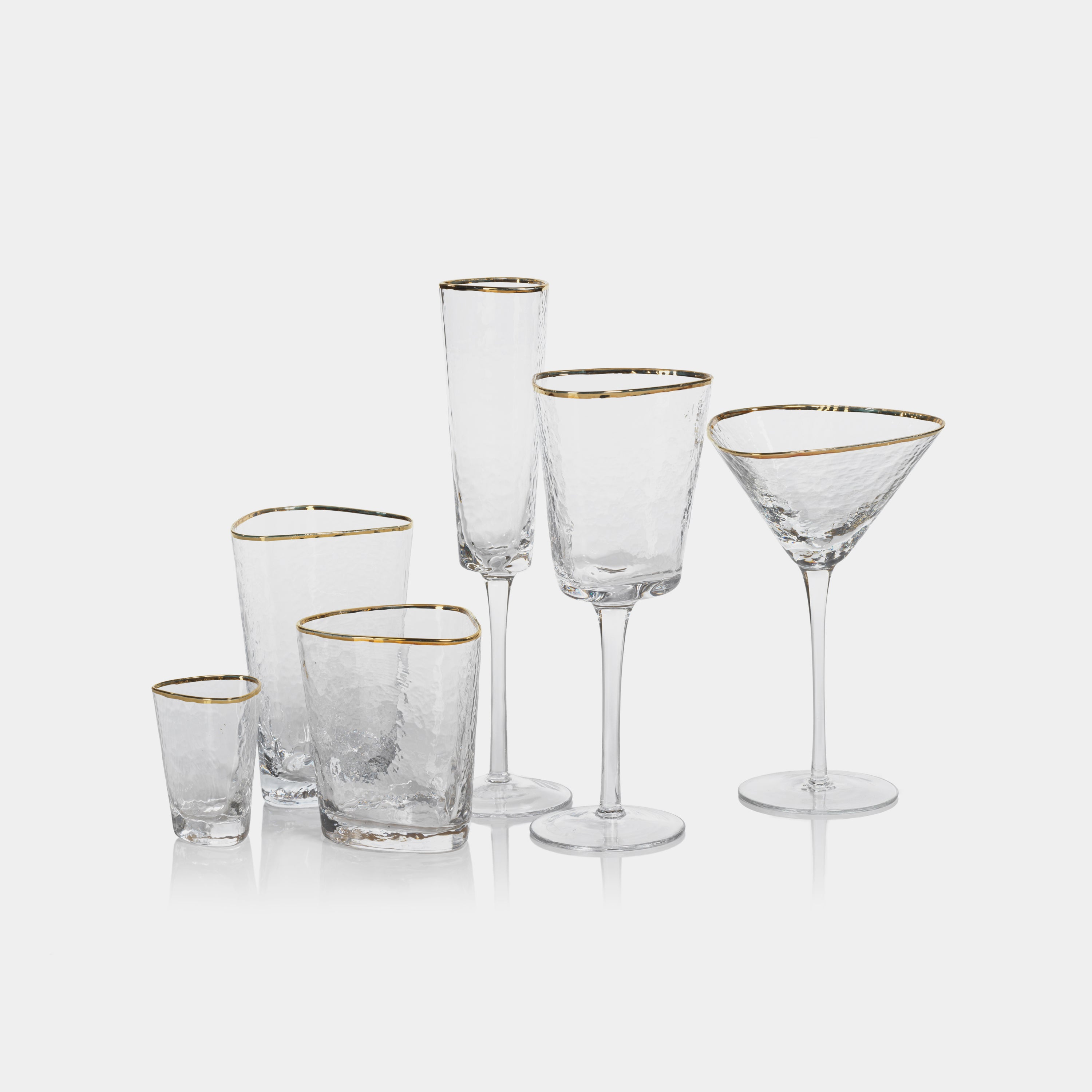 Image of Aperitivo Hammered Champagne Flutes with Gold Rim