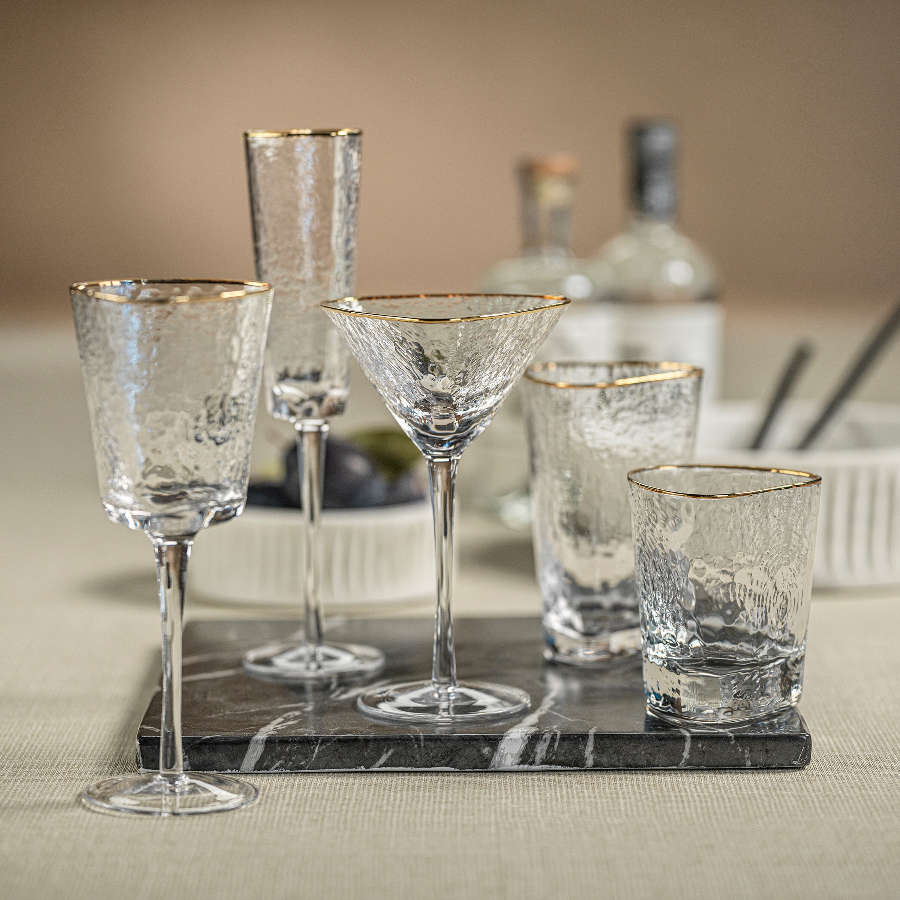 Image of Aperitivo Hammered Martini Glasses with Gold Rim