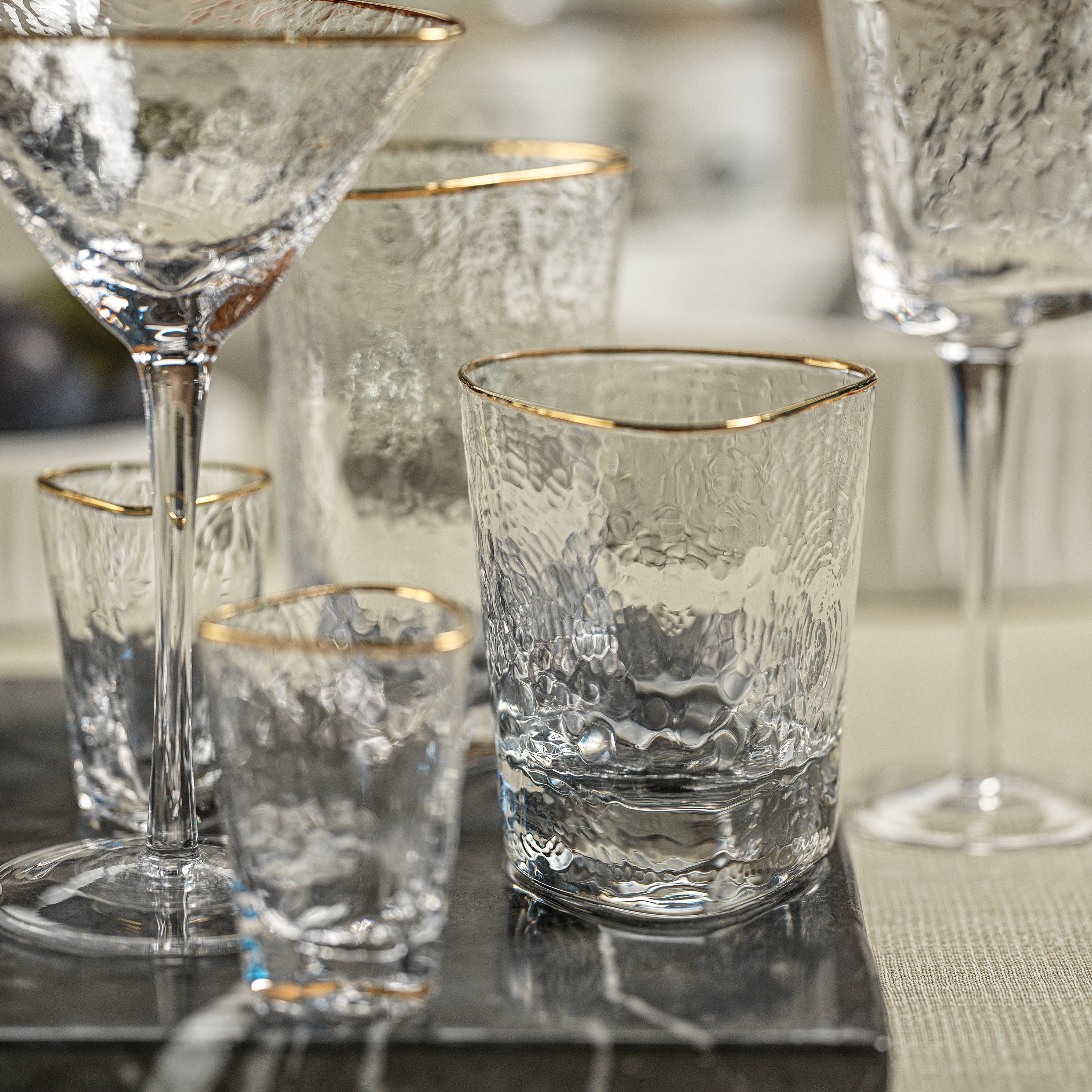 Image of Aperitivo Hammered Double Old Fashioned Glasses with Gold Rim