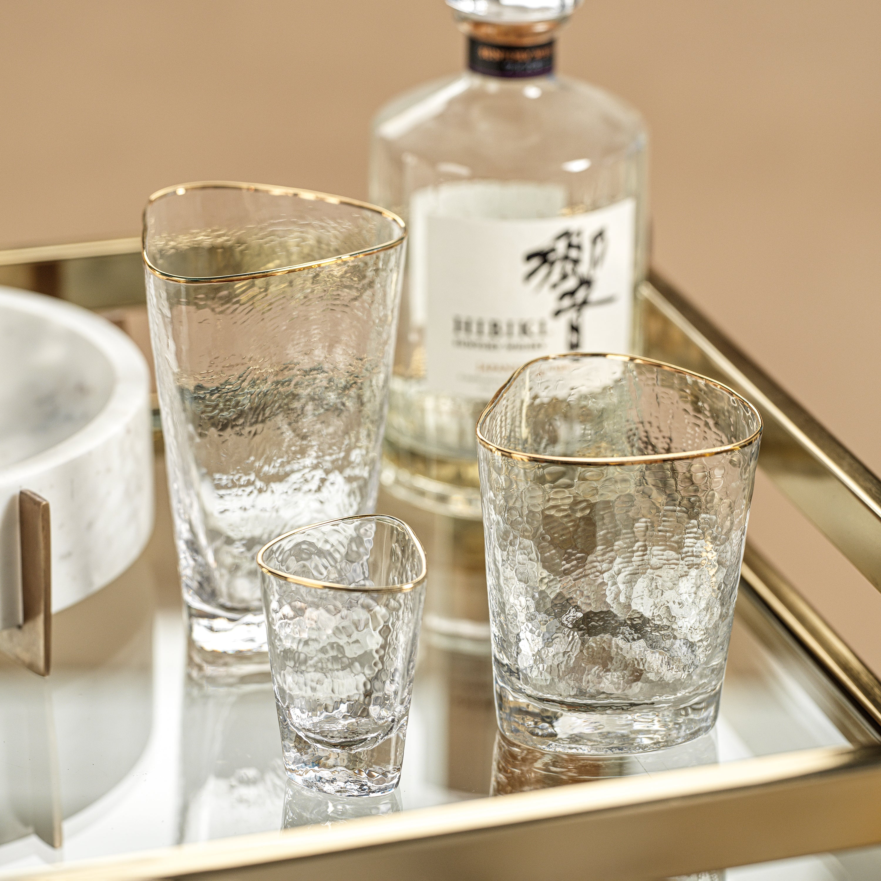 Image of Aperitivo Hammered Shot Glasses with Gold Rim