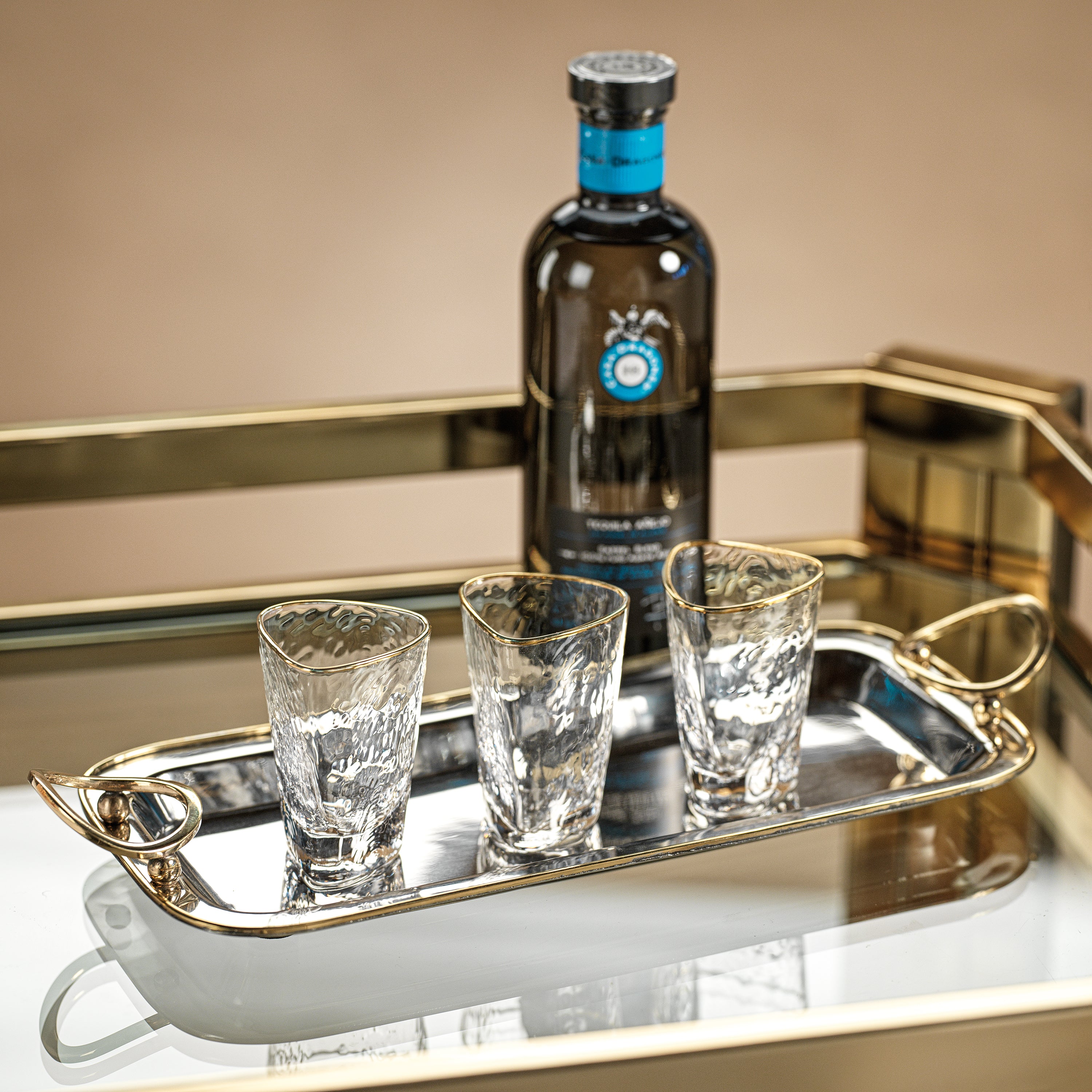 Image of Aperitivo Hammered Shot Glasses with Gold Rim