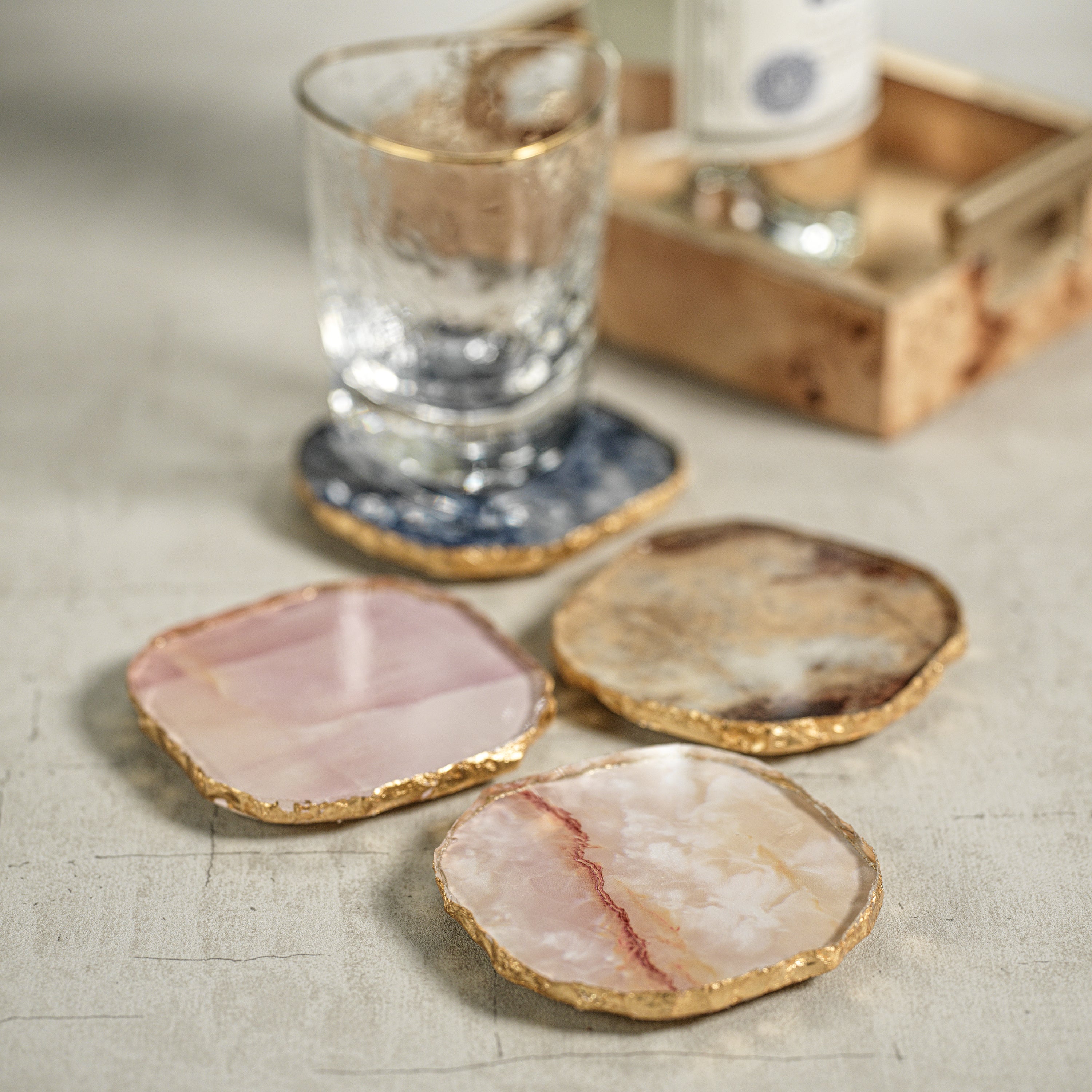 Image of Agate Marble Glass Coaster Set
