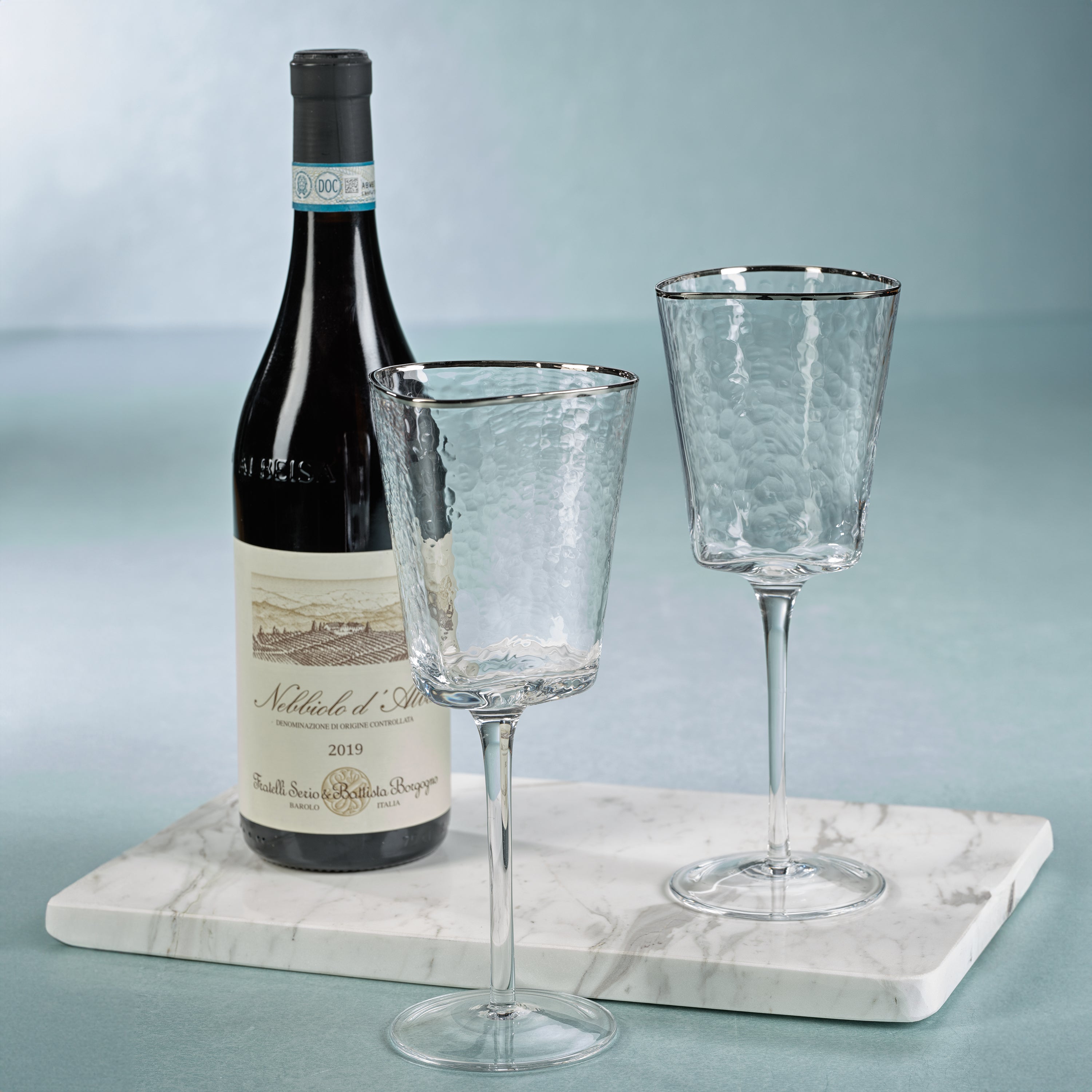 Image of Aperitivo Hammered Wine Glasses with Platinum Rim