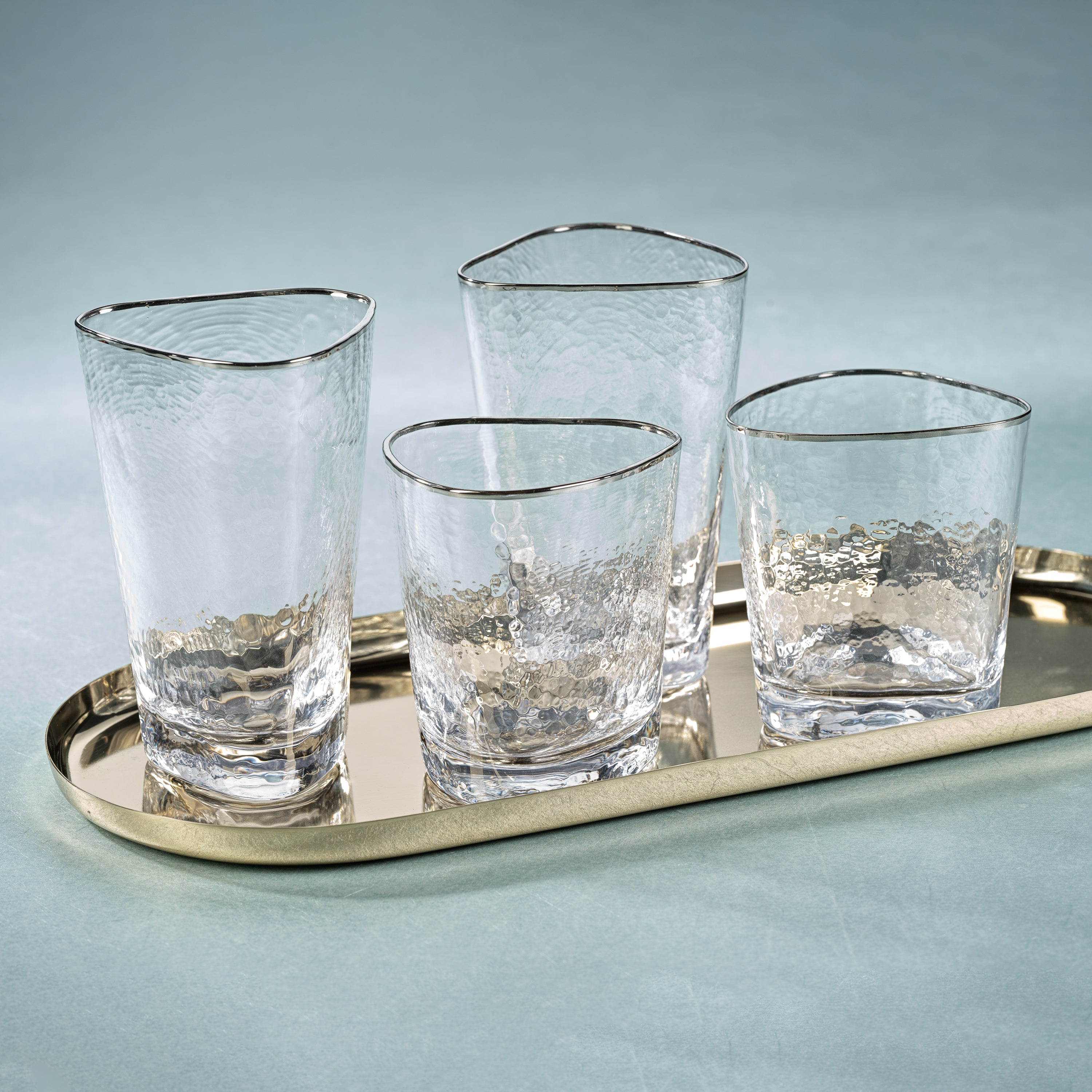 Image of Aperitivo Hammered Highball Glasses with Platinum Rim
