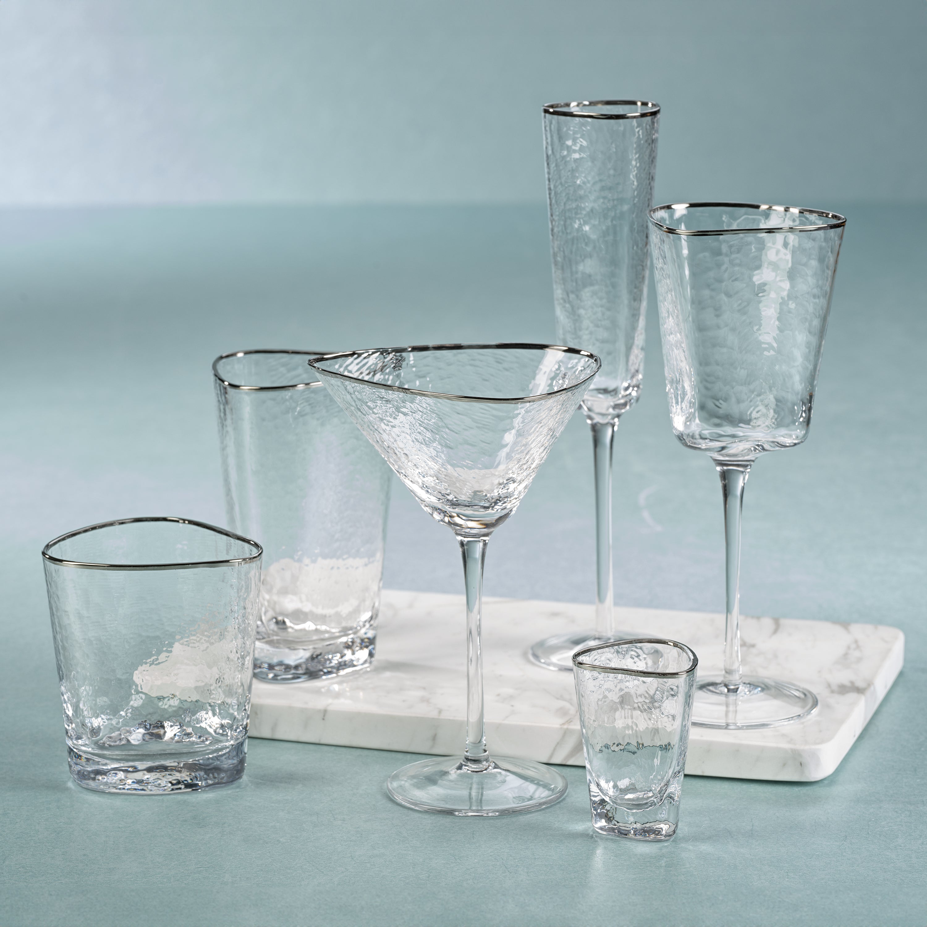 Image of Aperitivo Hammered Highball Glasses with Platinum Rim