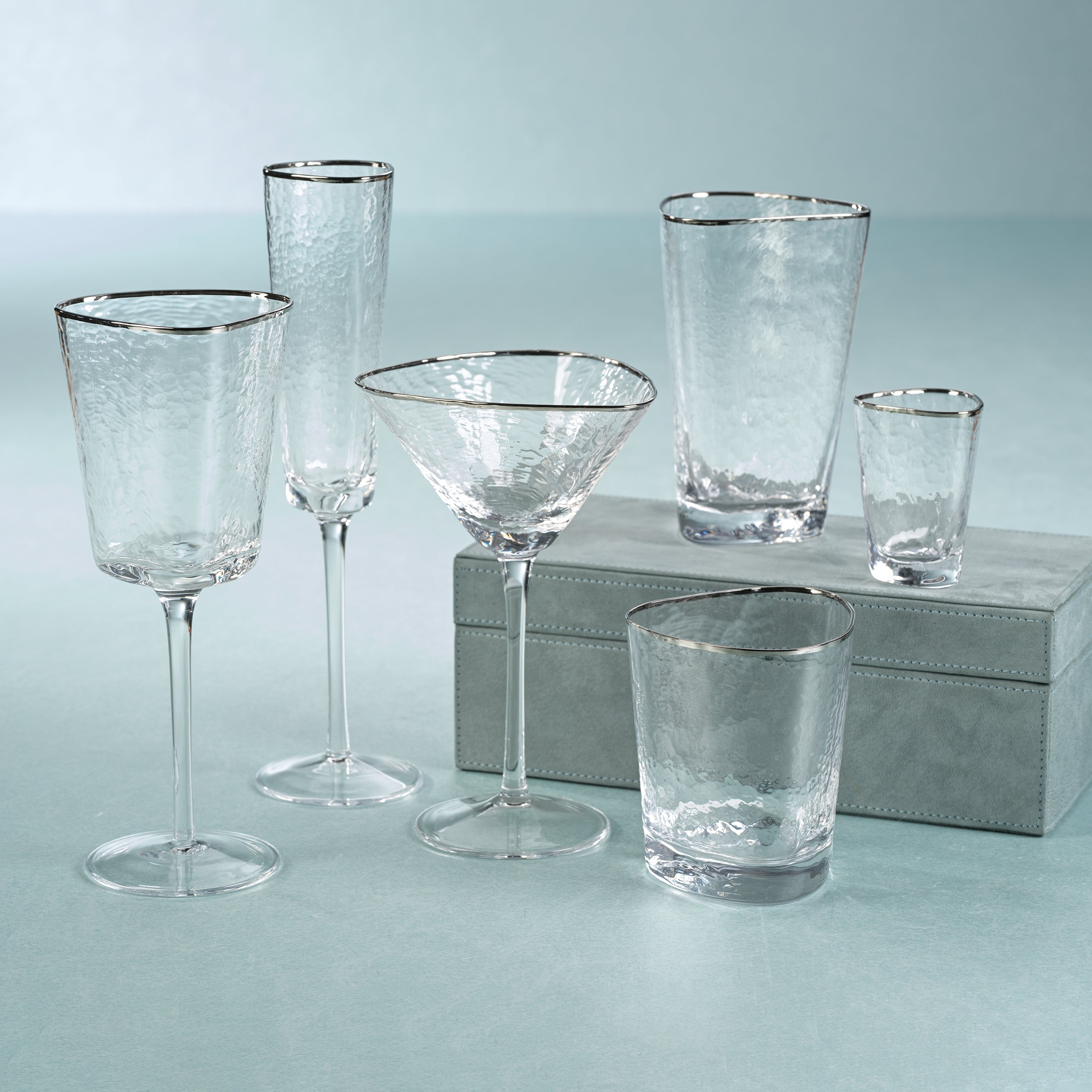 Image of Aperitivo Hammered Highball Glasses with Platinum Rim
