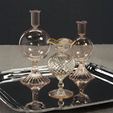 Treviso Optic Wave Glass Vase with Color Rim - Peach - Small (6 in)