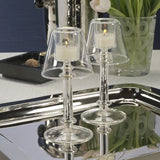 Isola Glass Tealight Lamp Candle Holder, Clear and Silver