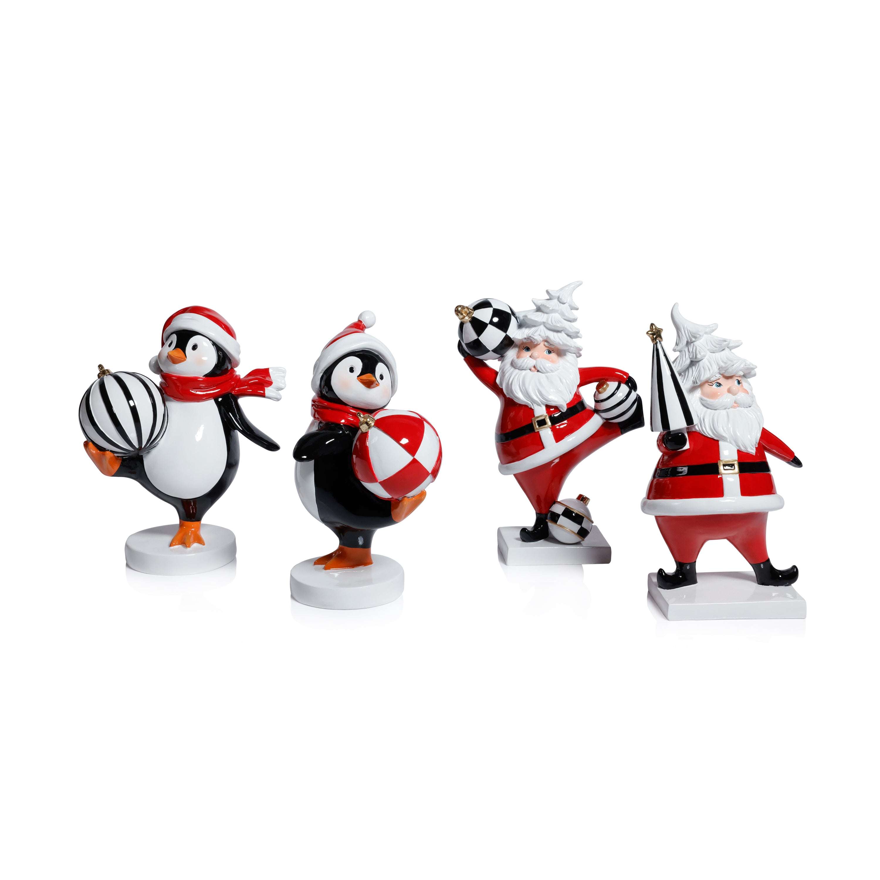 Festive Four Santa & Penguin Figurines, Set of 4, Holiday Decoration, 7" Tall by The Favorites
