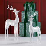 Pearl White Deer Figurines, Set of 2, Elegant Holiday Décor, 13" & 16.5" Tall
