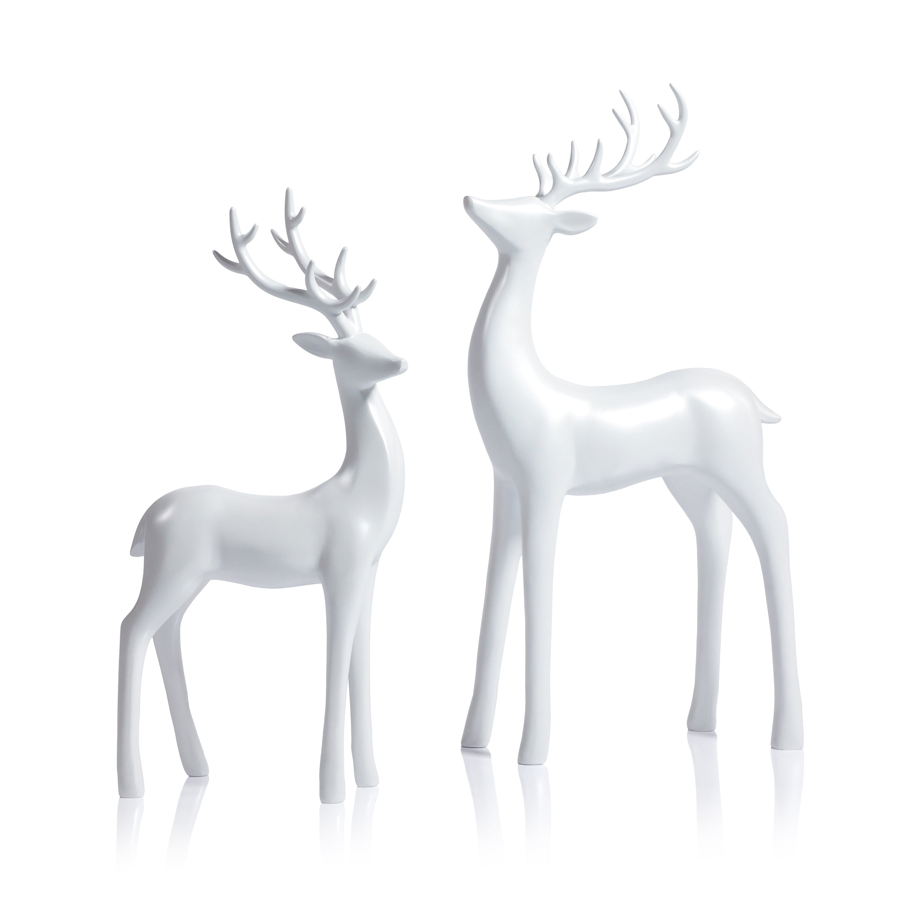 Pearl White Deer Figurines, Set of 2, Elegant Holiday Décor, 13" & 16.5" Tall by The Favorites