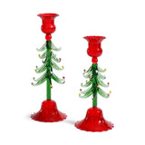Holiday Tree Taper Holder - Red + Green - 8.25 in (Set of 4)