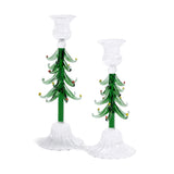 Holiday Tree Taper Holder - Clear + Green - 9.25 in (Set of 4)