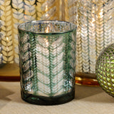 Laser-Etched Metallic Glass Hurricane Candle Holders, Set of 2