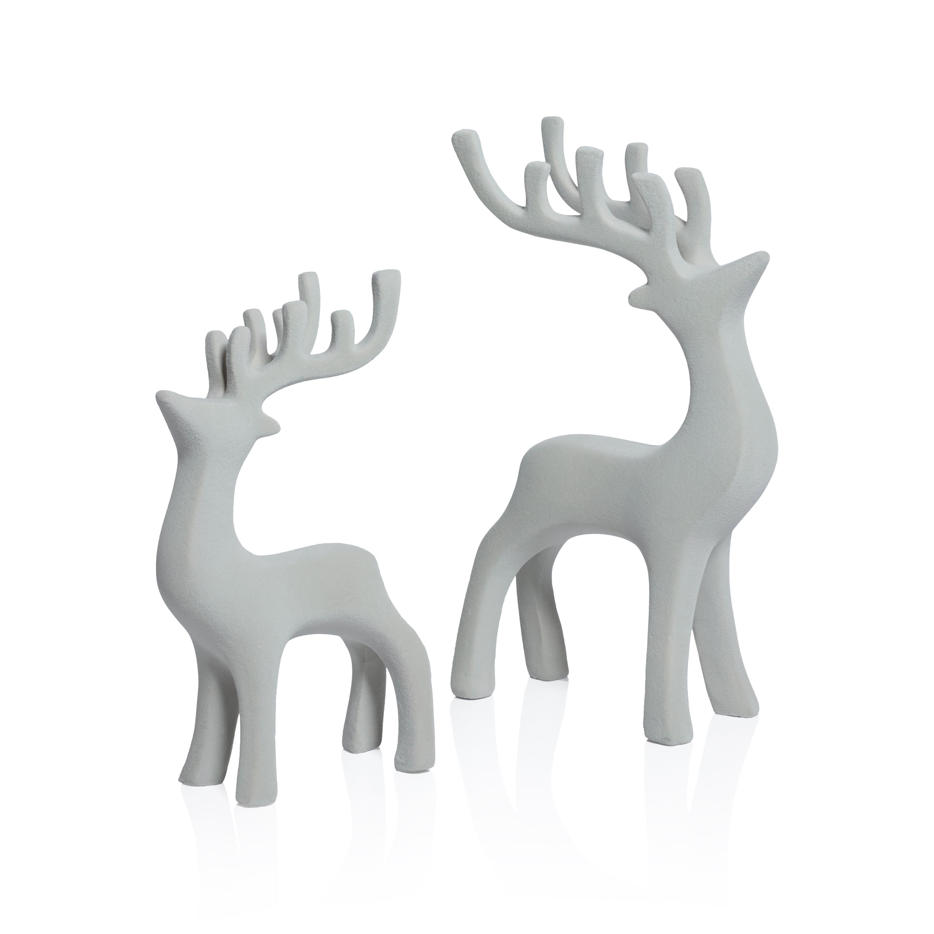 Flocked Gray Deer Figurines, Set of 2 Assorted Sizes, 8.75" & 11.5", Holiday Decorations by The Favorites