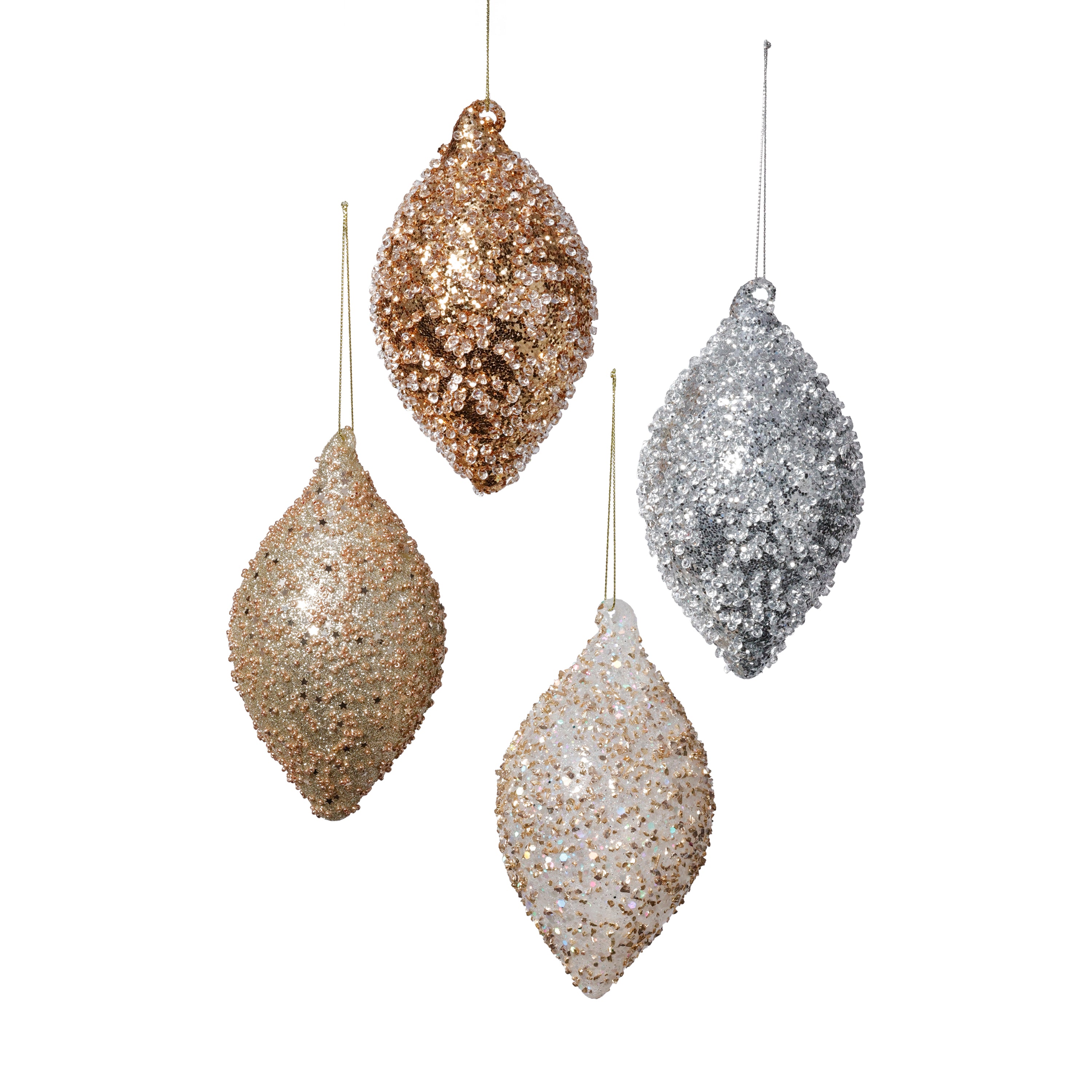 Beaded Tear Drop Glass Ornaments, 12 Hanging Pieces (3 Sets of 4 Assorted) by The Favorites