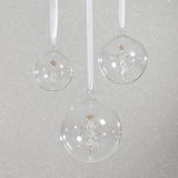 Clear Glass Ball Ornaments with Holiday Motif, Set of 6