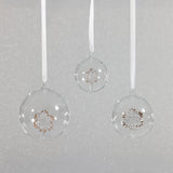 Clear Glass Ball Ornaments with Holiday Motif, Set of 6