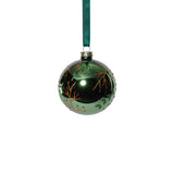 Shiny Green Metallic Glass Ball Ornaments with Gold Leaf & Twig Design, Set of 6 by The Favorites