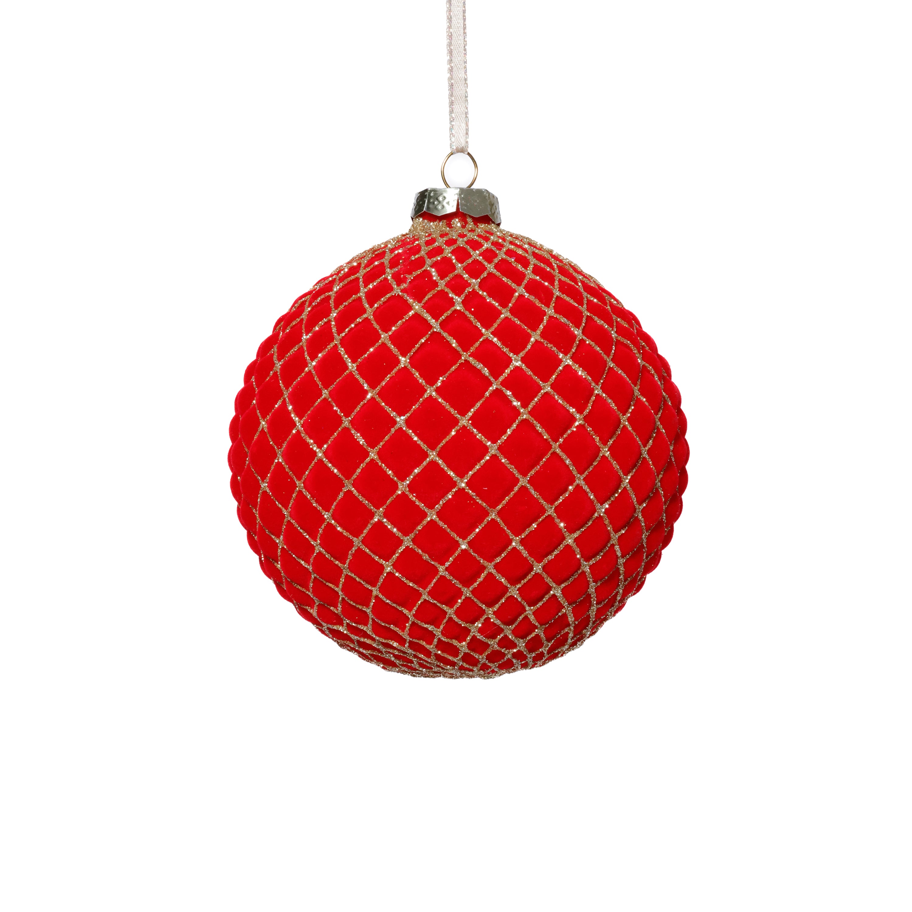4-Piece Set Flocked 4.75" Glass Ball Christmas Ornaments with Gold Accents by The Favorites