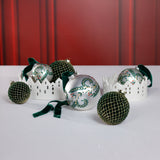 Flocked Glass Ball Christmas Ornaments with Gold Accents, Set of 6