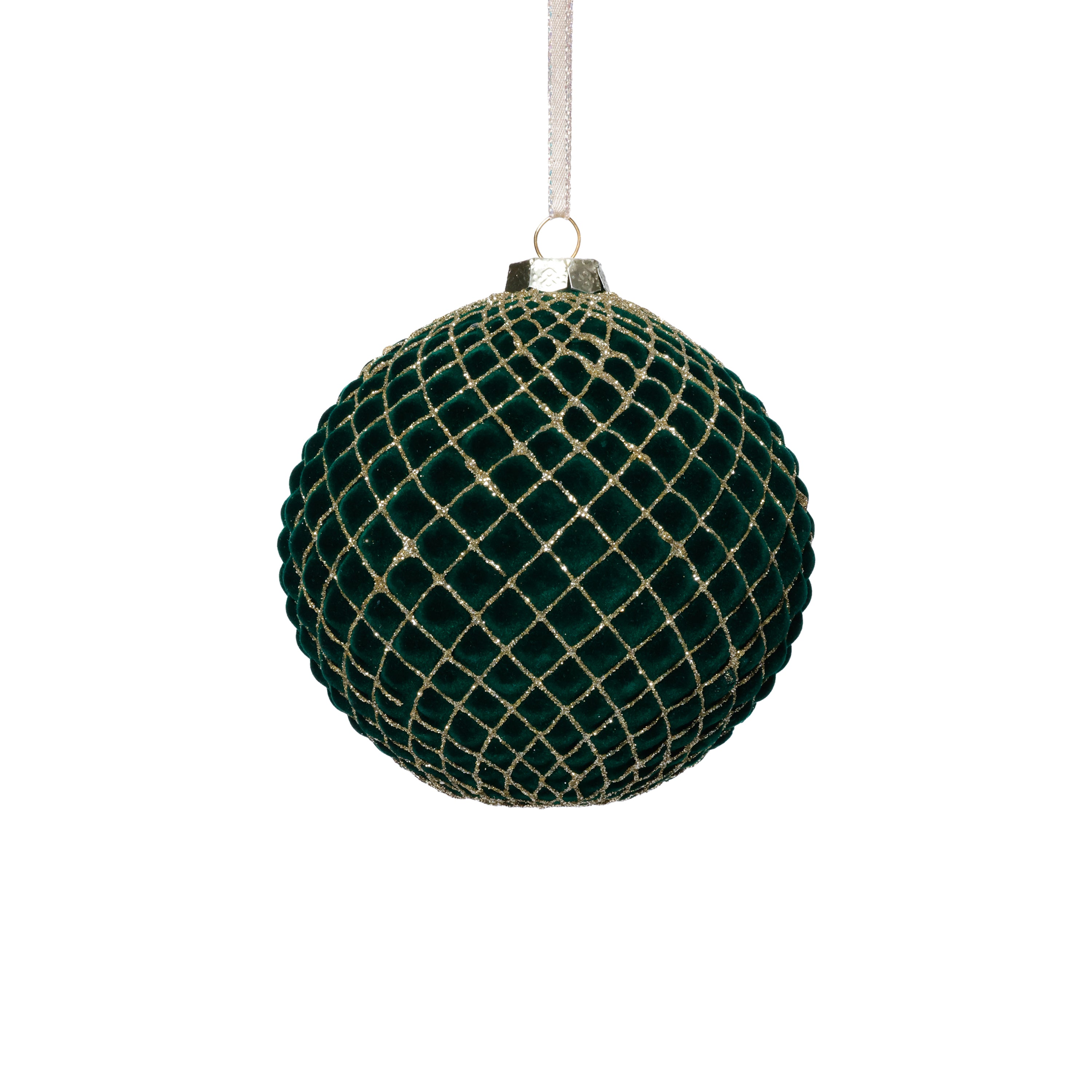4-Piece Set Flocked 4.75" Glass Ball Christmas Ornaments with Gold Accents by The Favorites