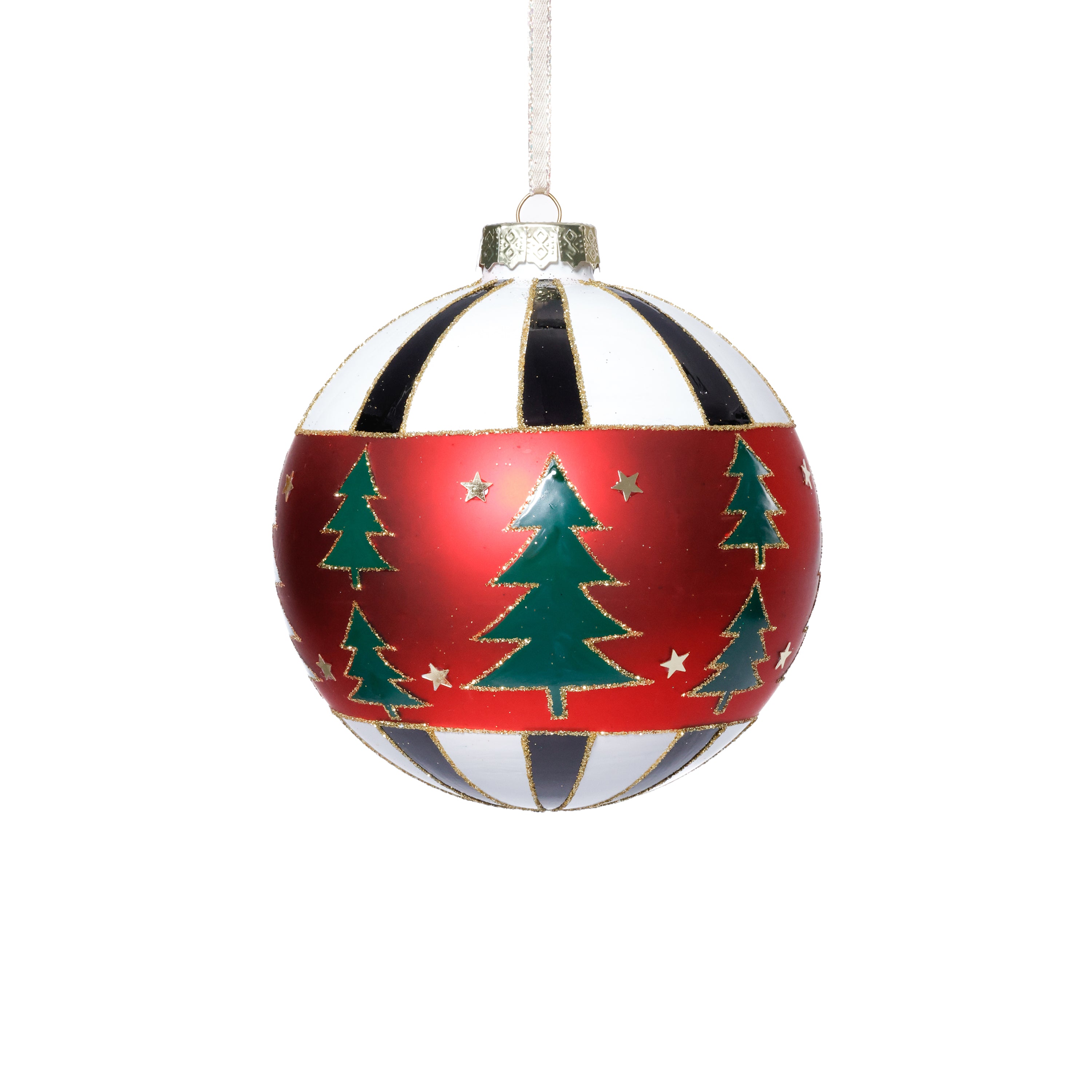 4-Piece Set Tree Motif 4.75" Glass Ball Christmas Ornaments by The Favorites