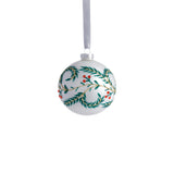White Metallic Glass Ball Holiday Ornaments with Green Leaf Design, Set of 6 by The Favorites