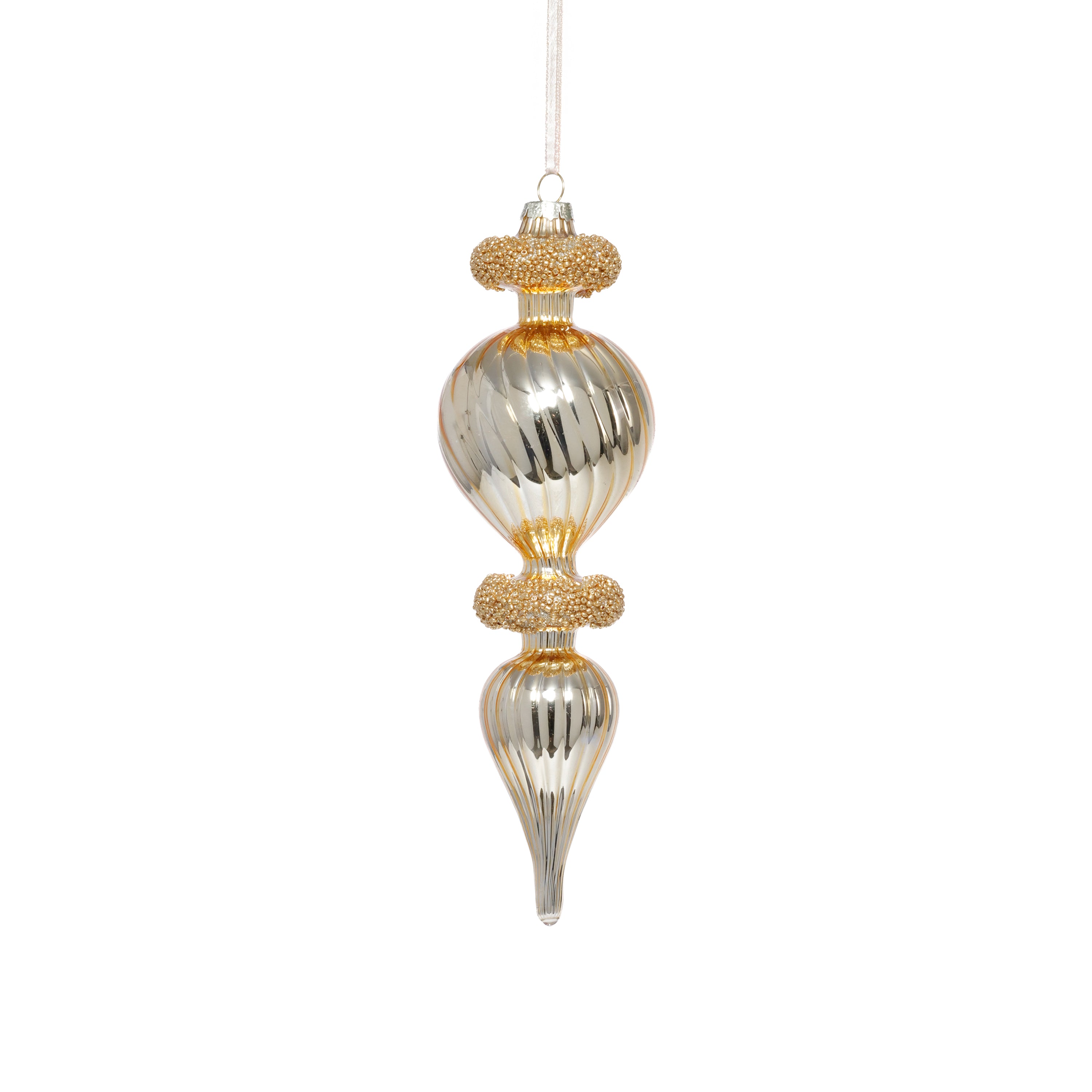 Gold Beaded Glass Finial Holiday Hanging Ornaments, Set of 4 by The Favorites