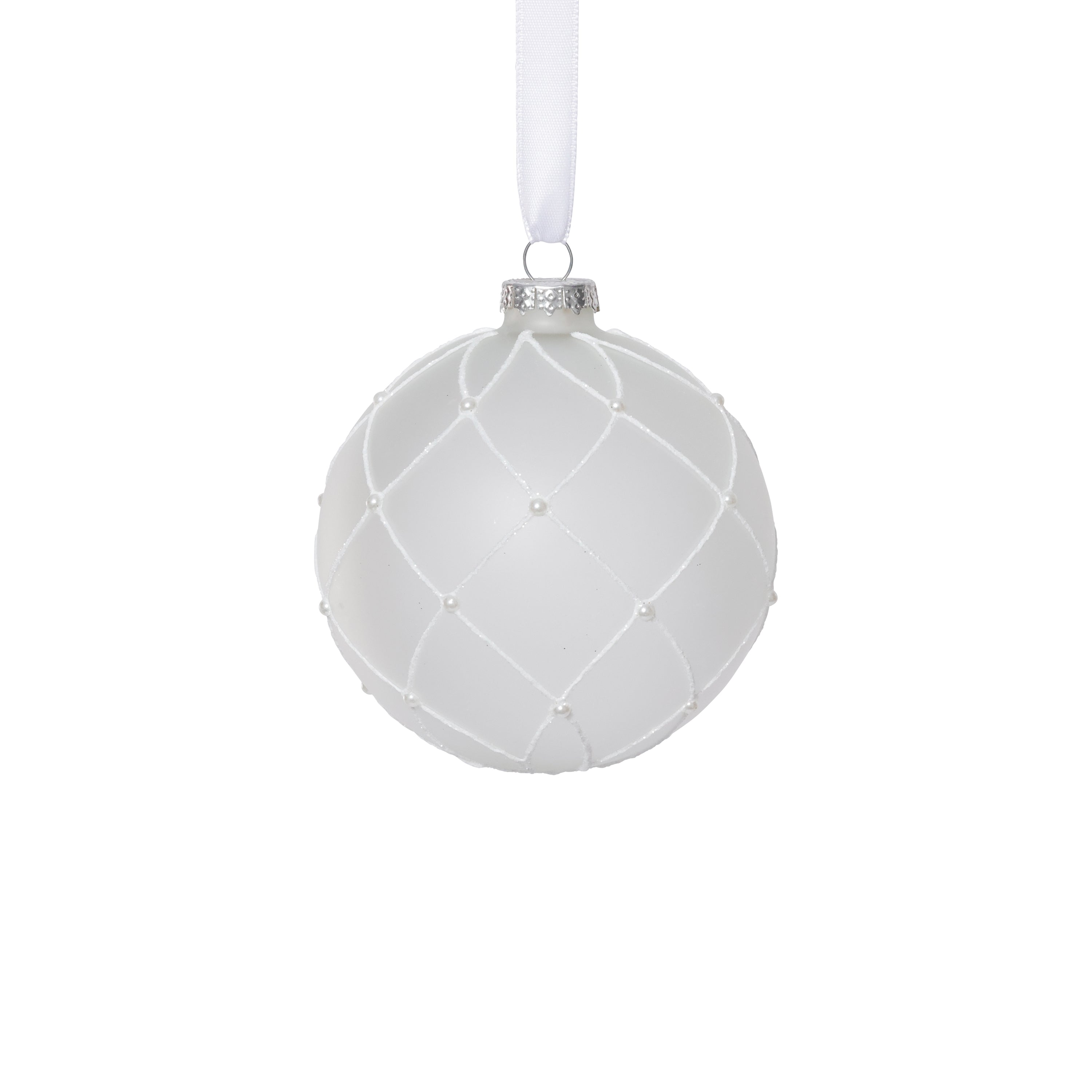 Frosted Glass Ball Christmas Ornaments with White Glitter, Set of 6 by The Favorites