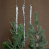 Clear Glass Icicle Ornaments, 12 Hanging Pieces (4 Sets of 3)